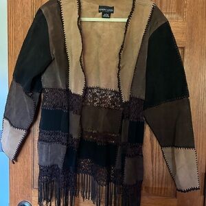 Robert Louis Patchwork Fringe Cardigan - Black and Brown